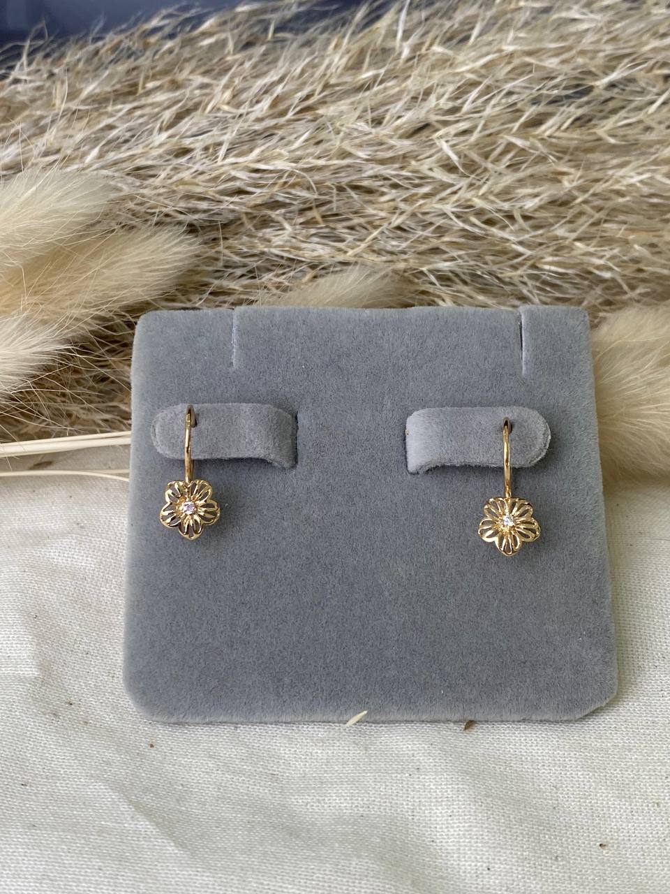 Серьги детские из красного золота  585 пробы